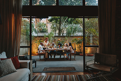 family dining outside