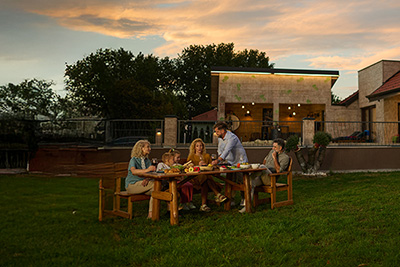family dining outside